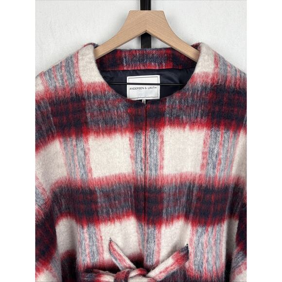Anthropologie Andersen & Lauth Olivia Cape Women's One Size Red Black Plaid Wool - Picture 3 of 14